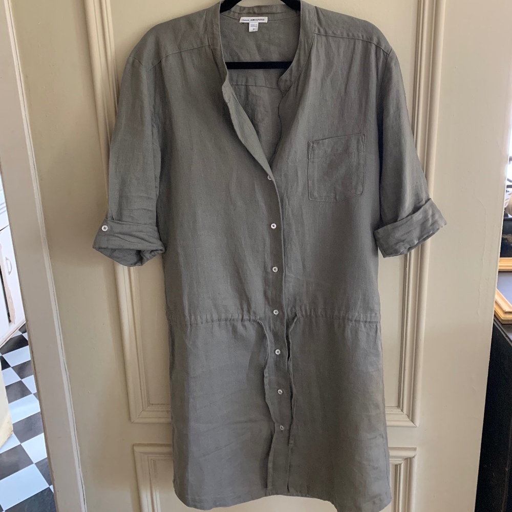 James Perse Linen Drawstring Shirt Dress (3/L)